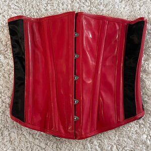 Red & Black PVC Vinyl & Satin Underbust Corset